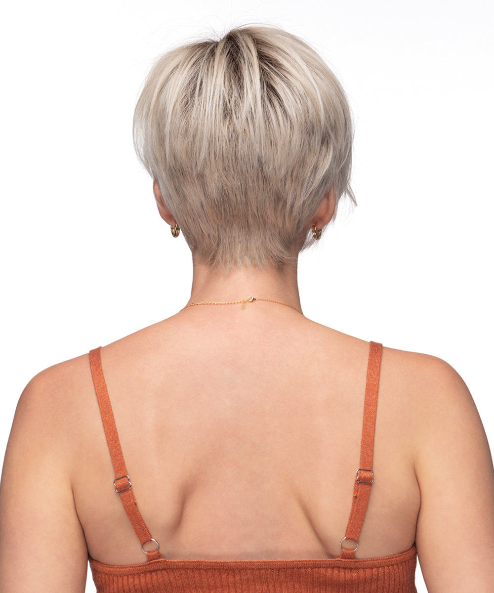 Heat Resistant Synthetic Wig Vale by Estetica Designs shown in Silversun Rooted