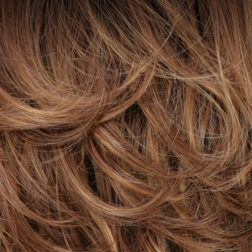 R30/28/26RT4 - Medium Auburn / Light Auburn / Golden Blonde Blend with Dark Brown Roots