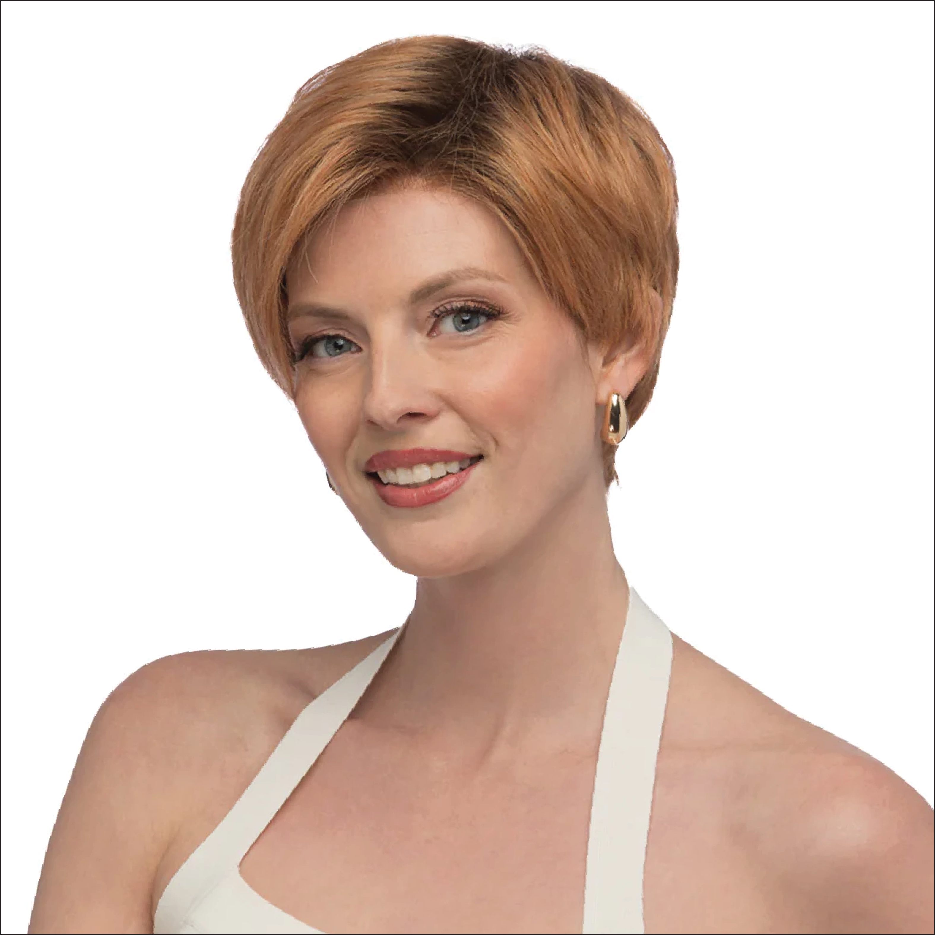 Front Lace Line Synthetic Wig Jett by Estetica Designs shown in Mandarin Rooted