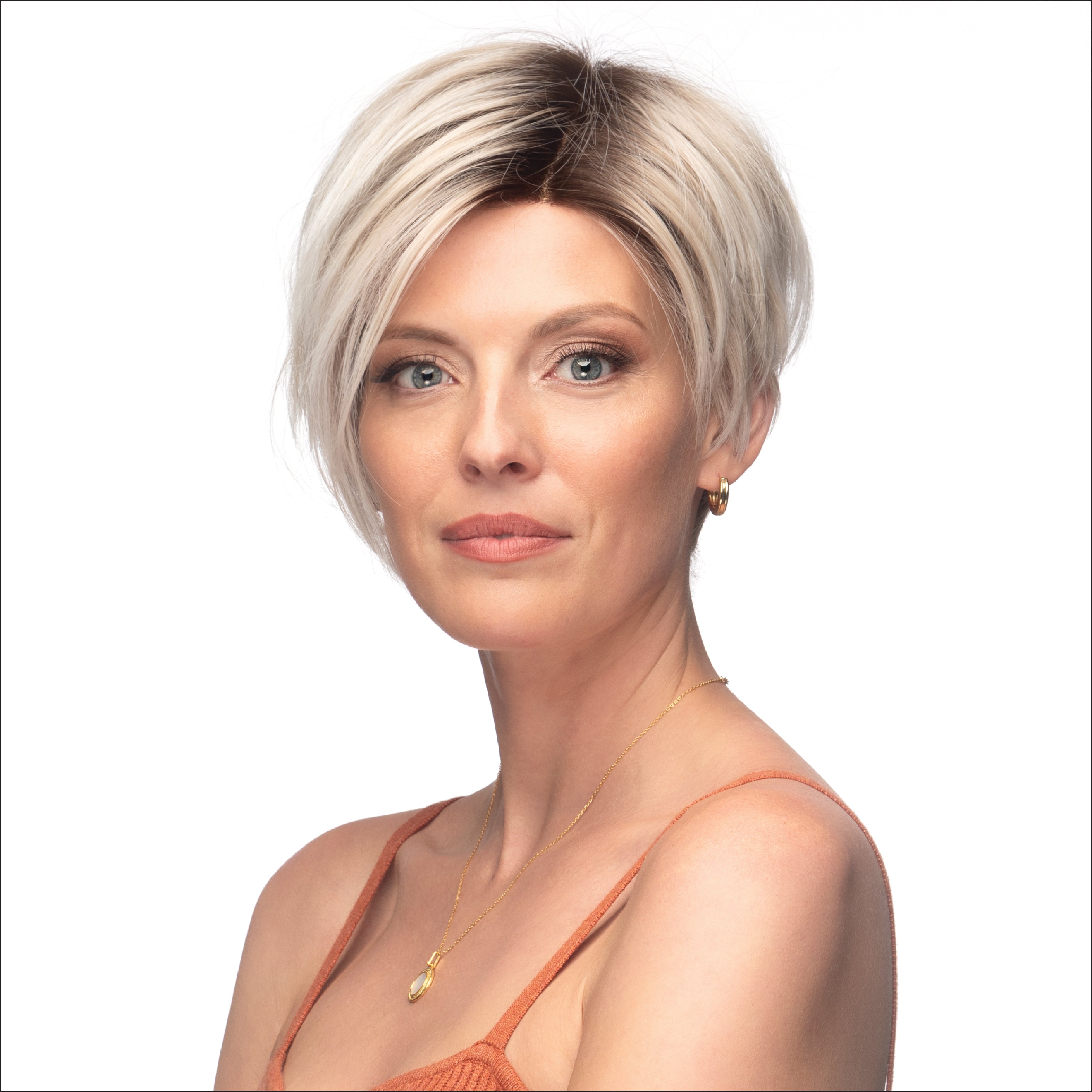Heat Resistant Synthetic Wig Vale by Estetica Designs shown in Silversun Rooted