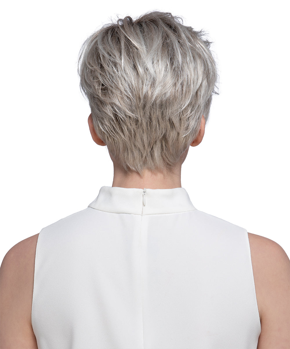 Monofilament with Lace Front Synthetic Wig Petite Easton by Estetica Designs shown in Silversun Rooted