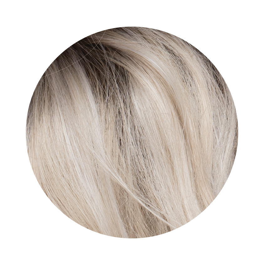 Close-up of blonde and brown hair color swatch