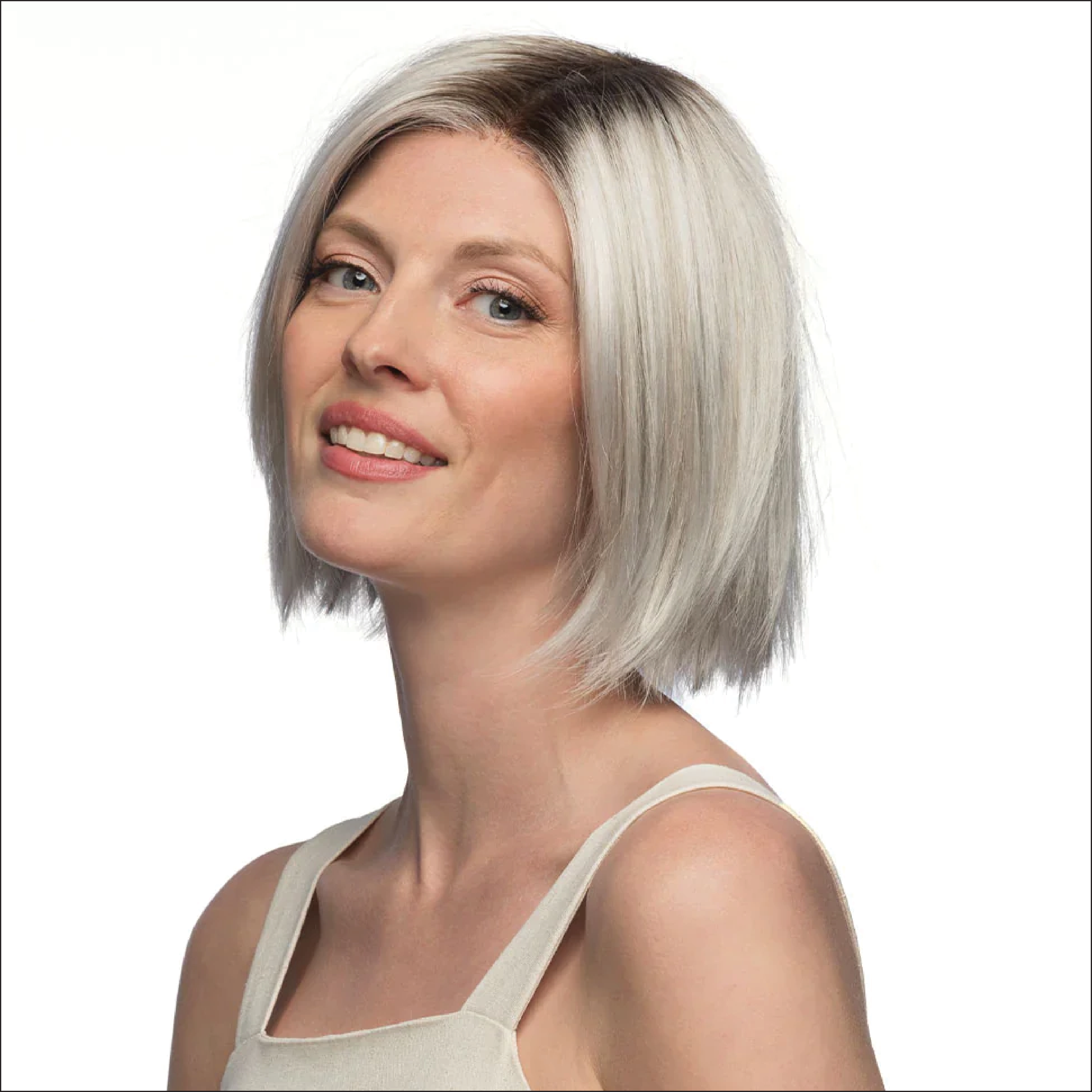 Swiss Lace+ with Mono Top Synthetic Wig Lumi by Estetica Designs shown in Silversun Rooted