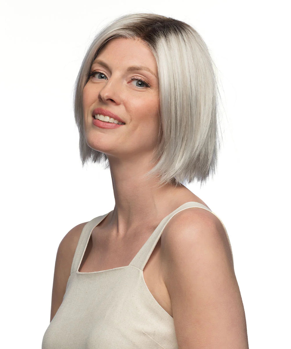 Swiss Lace+ Synthetic Wig Lumi by Estetica Designs shown in Silversun Rooted