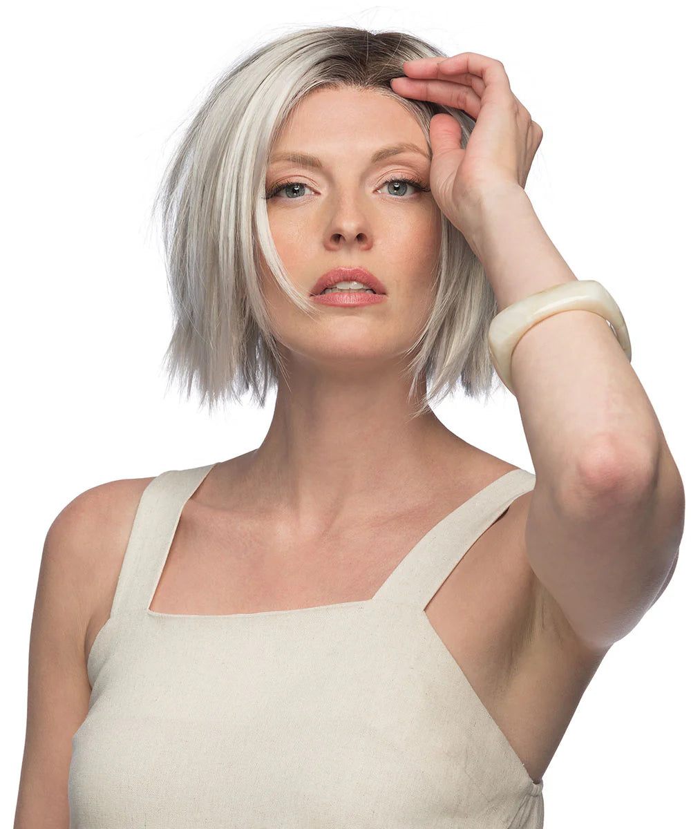 Swiss Lace+ Synthetic Wig Lumi by Estetica Designs shown in Silversun Rooted